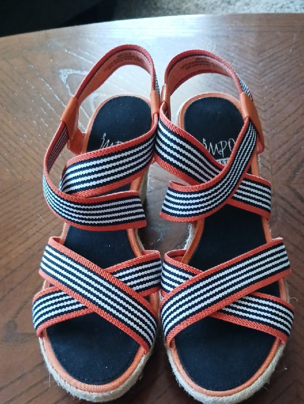 Impo Orange Striped Espadrille Wedge Sandals